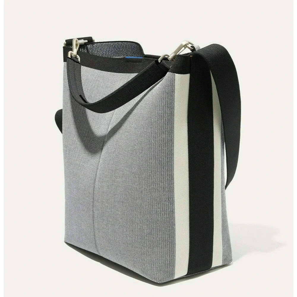 Rothy's Gray and Black Crossbody Tote with White Stripe